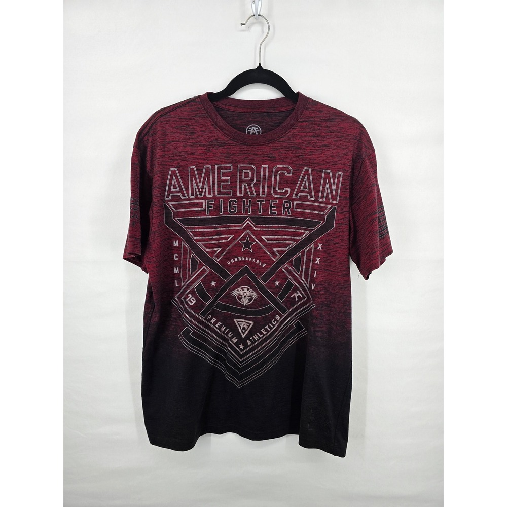 American Fighter Mens XL T-Shirt Red Black Ombre Space Dye Buckle Exclusive Tee‎